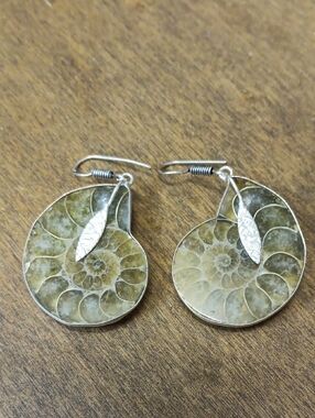Handcrafted Ammonite Spiral Drop Earrings - Women Jewelry